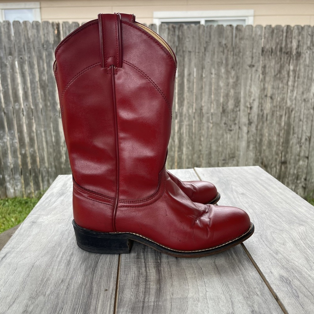 Laredo Roper Cowboy Boots Women Size 5.5‎ M Red Leather Western Made In U.S.A.